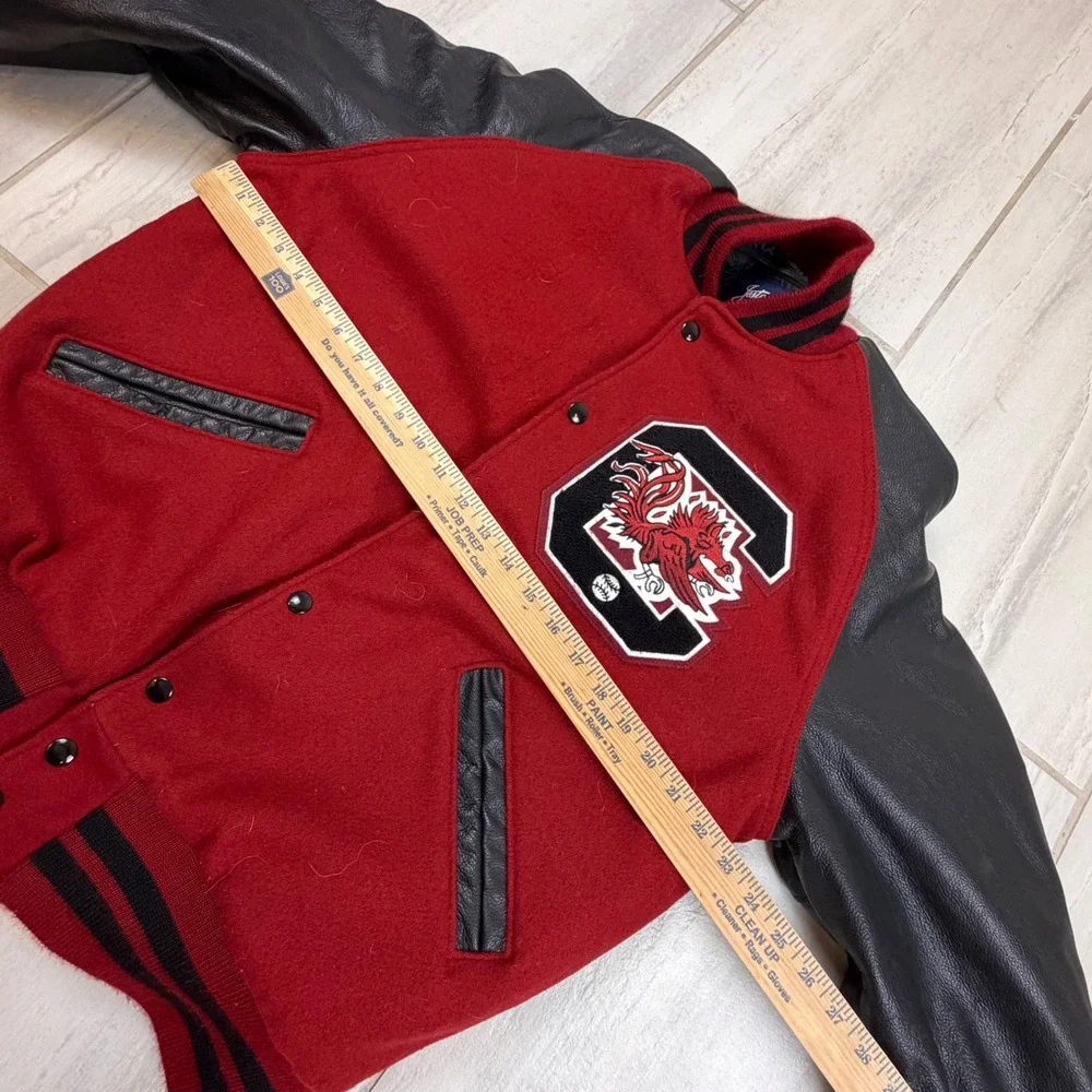 Jostens South Carolina Gamecocks Varsity Jacket Red Wool Black Leather Mens M